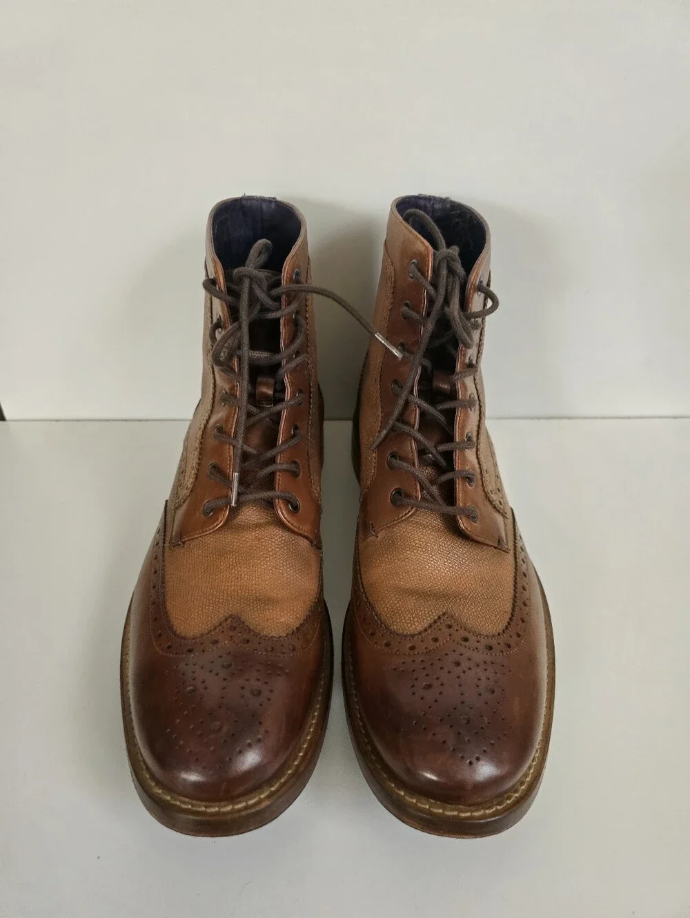 Ted Baker $225 Sealls 3 Tan Leather Oxford Brogue Lace-Up Ankle Boots Men's 10.5